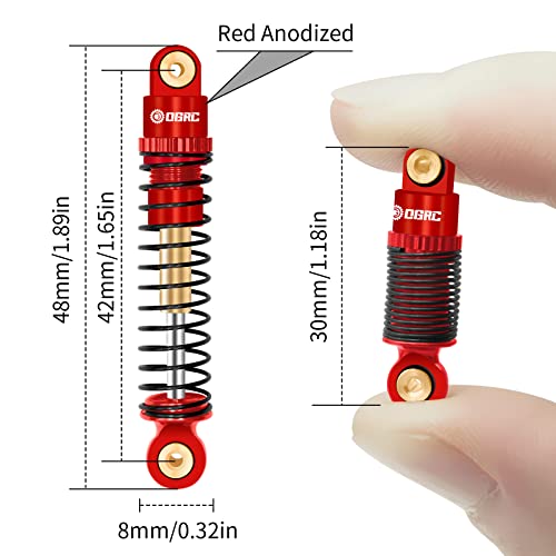 OGRC Shocks Absorber Aluminum Front & Rear Shock Damper RC Shocks for Axial SCX24 C10 JLU Deadbolt Gladiator Bronco Upgrade Parts (Red) - color: Red
