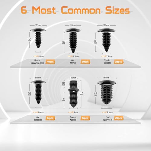 OTUAYAUTO 147PCS Universal Nylon Bumper Shield Retainer | 6 Most Common Sizes Car Body Shield Retainer Fastener Clips and Double End Xmas Tree Retainers Clips with Fasteners Remover - size: Universal (147 pieces)