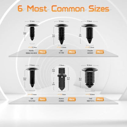 OTUAYAUTO 147PCS Universal Nylon Bumper Shield Retainer | 6 Most Common Sizes Car Body Shield Retainer Fastener Clips and Double End Xmas Tree Retainers Clips with Fasteners Remover - size: Universal (147 pieces)