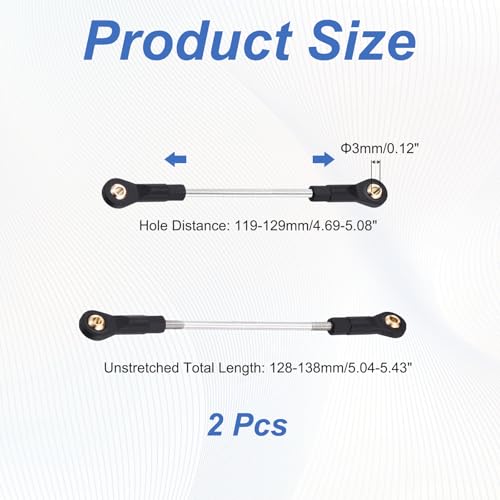 MECCANIXITY 2Pcs Adjustable Turnbuckles Camber Links, 119-129mm Turnbuckle Rod Steering Servo Linkage with M3 Ball Head Rod Ends for RC Car Replace Parts DIY - size: 119-129mm