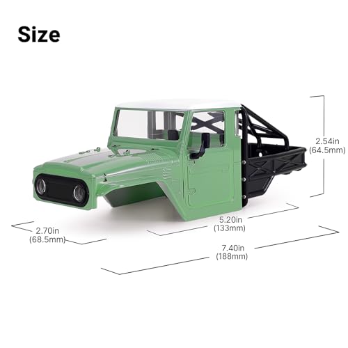 INJORA IR40-24 Half Truck Hard Body with Cage for 1/24 SCX24 (Muted Green) - color: Muted Green