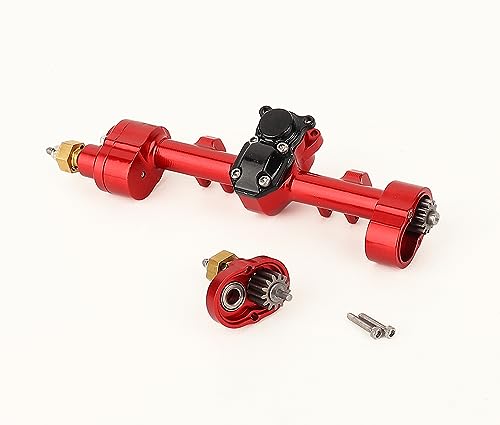 Aluminum Complete Front & Rear Portal Axle with Servo Arm for SCX24 Bronco Gladiator Deadbolt JLU C10 Axial 1/24 RC Crawler Metal Upgrade Parts (Red) - color: Red