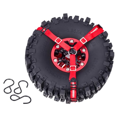 Y Strap for Spare Tire,1/10 Scale RC 3-Point Adjustable Spare Tire Tie Down Strap fit for Traxxas UDR TRX-4 Axial 90048 RR10 1.9" 2.2" Tire Roof Rack Accessories 3 Way Ratchet Strap Tie Down (Red) - color: Red