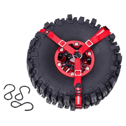 Y Strap for Spare Tire,1/10 Scale RC 3-Point Adjustable Spare Tire Tie Down Strap fit for Traxxas UDR TRX-4 Axial 90048 RR10 1.9" 2.2" Tire Roof Rack Accessories 3 Way Ratchet Strap Tie Down (Red) - color: Red