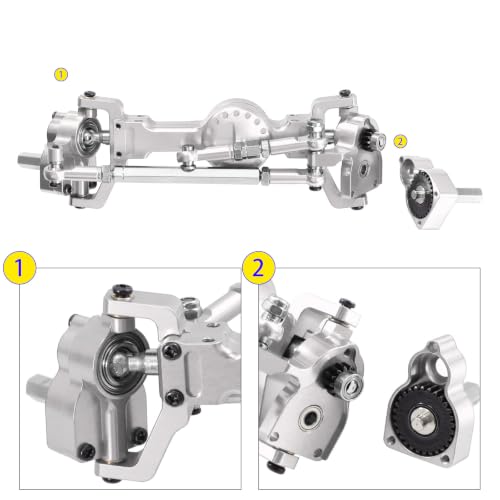 Metal Front & Rear Portal Axle Assembly Set for WPL C14 C24 B14 B24 B16 B36 C64 C64-1 C74 C74-1, Aluminum Axle Housing with Steel Gears, Steering Cups Tie Rods, 5mm RC Upgrade Parts (Silver) - color: Silver