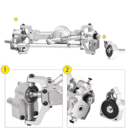 Metal Front & Rear Portal Axle Assembly Set for WPL C14 C24 B14 B24 B16 B36 C64 C64-1 C74 C74-1, Aluminum Axle Housing with Steel Gears, Steering Cups Tie Rods, 5mm RC Upgrade Parts (Silver) - color: Silver