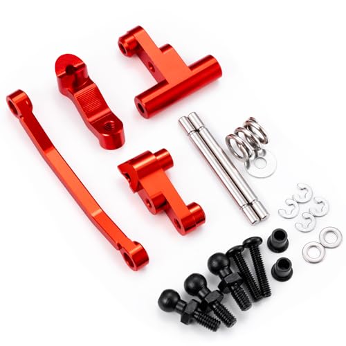 Aluminum Alloy Steering Assembly Set Servo Saver Steering Bellcranks & Drag Link Spring Retainer Parts Compatible with Traxxas 1/18 LaTrax Teton RC Car Upgrades (Red) - color: Red