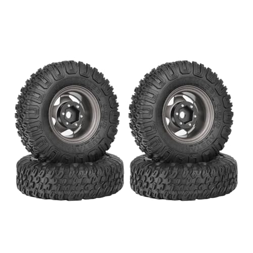 4PCS RC Car 1.55 Inch Tyres Aluminum Alloy Metal Beadlock Wheel Rim and Rubber Tires for 1/10 RC Crawler Car for Axial AX90069 D90 TF2 Tamiya CC01 LC70 MST JIMNY(85mm-5Spoke Gray) - color: 85mm-5Spoke Gray