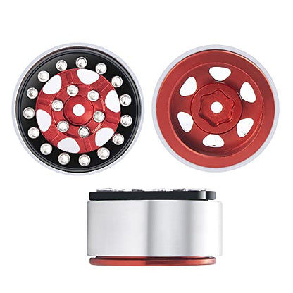 4Pcs 1.0" Micro Beadlock Wheels RC Crawler Wheels, Red+Black | For 1/24 Axial SCX24 Bronco Deadbolt C10, RC Crawler Car