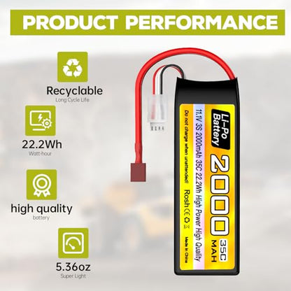 sea jump 3S Lipo Battery 11.1V 2000mAh 35C with T Plug and USB Charging Cable Suitable for RC Car Truck Boat， RC Quadcopter Aircraft, FPV Drone Battery