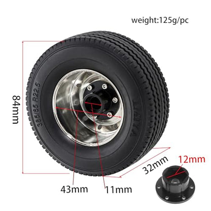 1/14 RC Front and Rear Tractor Truck Tires Steel Alloy Wheels (Front) - color: Front