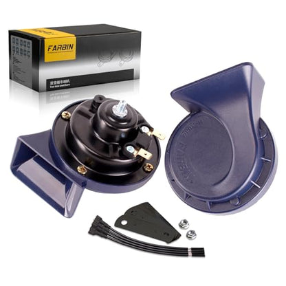 FARBIN Horn 12V Car Horns Loud Dual-Tone Waterproof Auto Electric Horn | Blue Classic Design, waterproof, 12V 130dB loud, universal for any 12V vehicles - style: 12V Blue car horn