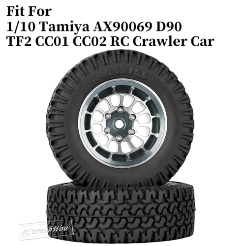 1.55 Inch Aluminum Alloy Beadlock Wheel and Tires for Tamiya AX90069 D90 TF2 CC01 CC02 1/10 RC Crawler Car,1.55 Beadlock Tires RC Rims,Soft Rubber All Terrain Tyre Metal Rims,Titanium - color: Titanium(4pcs)