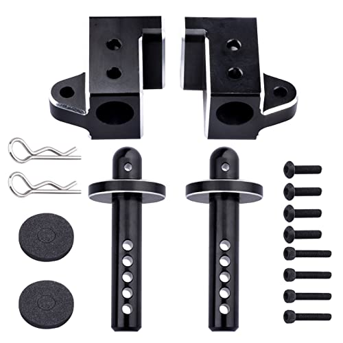 Aluminum Body Post Mounts & Body Post Set w/Body Clips Washers for Arrma Notorious 6S BLX, Front & Rear (Black)