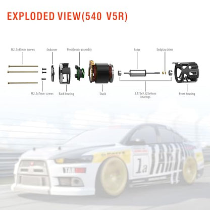 Surpass Hobby 540 V5R Sensored Brushless Motor, Competition Level Motor with Shaft 3.175 Use for 1:10 RC Racing Car（17.5T） - style: SPEC 17.5T