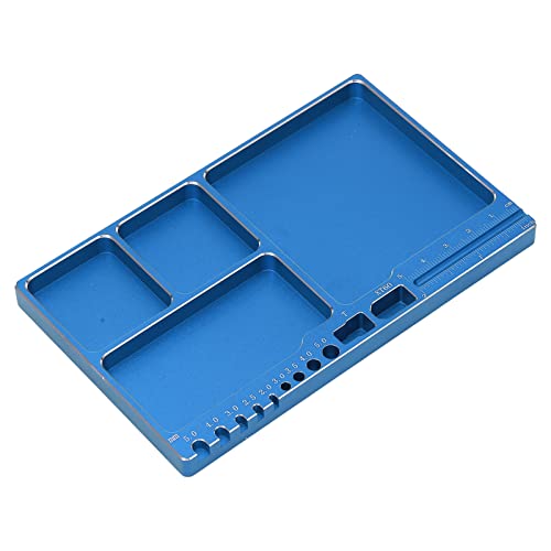 Oumefar Magnetic Screw Tray Aluminum Alloy Parts Holder with Magnetic Pad | 6.30 x 3.94 x 0.43in Small Portable Organizer for RC Repair Hobby Workshop Electronics Assembly