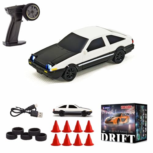 1/43 Mini 4WD RC Drift Gyro Car, 2.4G Full-Proportional Mini Electric RC Racing Car Model with LED Lights,15 KM/H High Speed Sports Vehicle - color: White Car, size: Gyro Version