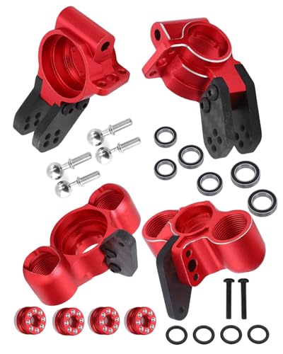 Front Knuckles Steering Blocks & Rear Hub Stub Axle Carriers Upgrades Part for 1/8 Kraton/Notorious/Outcast 6S BLX 4WD,Alloy Steering Hop Ups,Replaces #AR330505#AR330404,Red - color: Red