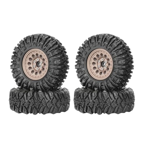 4PCS 1.3" Aluminum Alloy Beadlock Wheel Rims All-Terrain Tyre 70mm Rubber Tires Set with 5mm & 7mm Hex for 1/12 1/14 1/18 1/24 RC Rock Crawler Car Upgrade Parts (B-Brown) - color: B-brown
