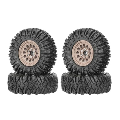 4PCS 1.3" Aluminum Alloy Beadlock Wheel Rims All-Terrain Tyre 70mm Rubber Tires Set with 5mm & 7mm Hex for 1/12 1/14 1/18 1/24 RC Rock Crawler Car Upgrade Parts (B-Brown) - color: B-brown