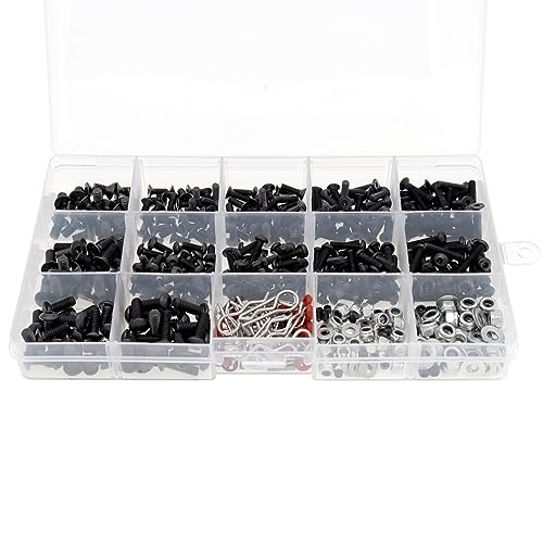 500pcs Universal RC Car Screw Kit Screws Assortment Set Hardware Fasteners Compatible with Axial Redcat HPI Arrma Losi 1/8 1/10 1/12 1/16 Scale RC Cars Trucks Crawler