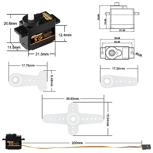 2PCS 5G Mini Digital Servo, Plastic Gear Micro RC Servos Motor Kit for 1/28 RC Car Model Boat Fixed-Wing Helicopter Airplane Robot Toy (2PCS)