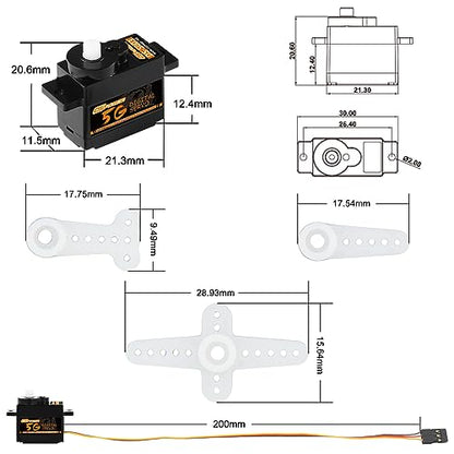2PCS 5G Mini Digital Servo, Plastic Gear Micro RC Servos Motor Kit for 1/28 RC Car Model Boat Fixed-Wing Helicopter Airplane Robot Toy (2PCS)