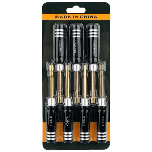 7 Pieces Hex Screwdriver Set 2.0/2.5/3.0/3.5/4.0/4.5/5.0mm RC Socket Wrench Kit Nut Drive for Traxxas Redcat Axial SCX24 Quadcopter Helicopter FPV Drone Car - RC Nut Removal Tools (Black)