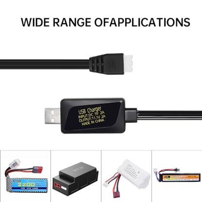 3S 11.1V 2A USB Fast Charging Cable for RC Cars, Drones, Car Models, RC Boats, Air Gun Toys Battery Charger with Overcharge Protection Overvoltage Protection LED Display