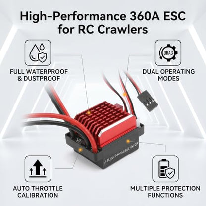 VBESTLIFE 360A Electronic Speed Controller RC Crawler Car Bidirectional Brushed ESC (T-Plug) - size: T-plug