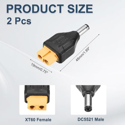 MECCANIXITY 2 Pack XT60 Adapter, XT60 Female to DC5521 Male 5.5 x 2.1mm Wireless Adapter, XT60 Connectors Wireless for Solar Panel, Laptop Power Supply - style: XT60 Female to DC5521 Male