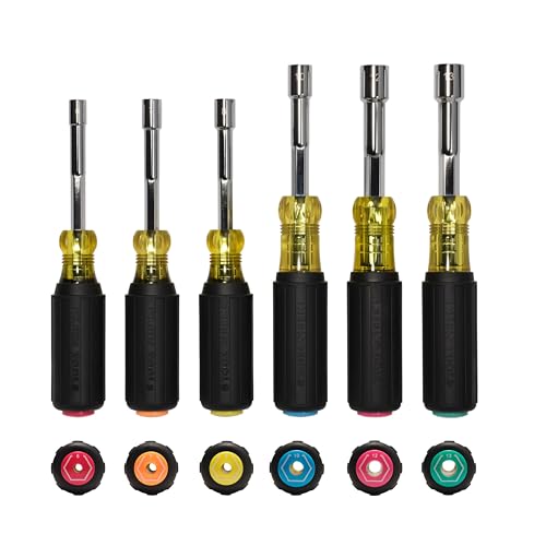 Klein Tools 65456M Metric Color-Coded Hollow-Shaft Nut Driver Set, 6-Piece, Heavy-Duty, Color-Coded Hex Sizes 6mm to 13mm, Cushion-Grip Handles, 6-Piece - size: 6-Piece Set