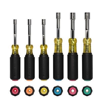 Klein Tools 65456M Metric Color-Coded Hollow-Shaft Nut Driver Set, 6-Piece, Heavy-Duty, Color-Coded Hex Sizes 6mm to 13mm, Cushion-Grip Handles, 6-Piece - size: 6-Piece Set