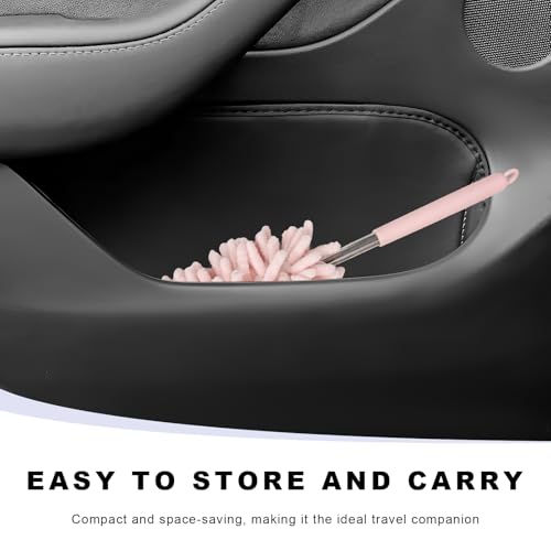 2PCS Car Interior Duster with Extension Pole, 11.8" to 30.5" Retractable Duster Washable Long Handle Cleaning Tool, Soft Chenille Detailing Brush for Auto Dash Vent Window (Light Pink) - color: Light Pink