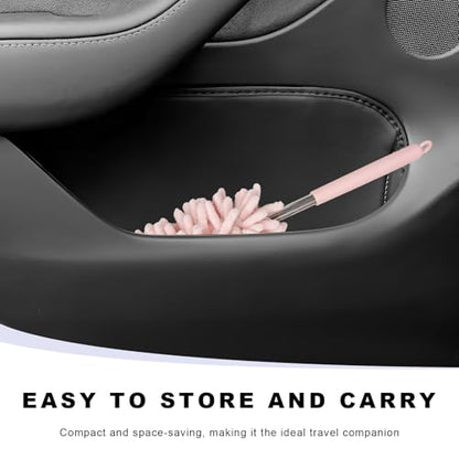 2PCS Car Interior Duster with Extension Pole, 11.8" to 30.5" Retractable Duster Washable Long Handle Cleaning Tool, Soft Chenille Detailing Brush for Auto Dash Vent Window (Light Pink) - color: Light Pink