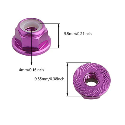 8PCS Flange M4 Lock Nuts Serrated Nylon Self-Tightening Aluminum M4 Wheel Hardware for Axial HPI TLR ECX Model RC Car Vehicles Upgraded Replacement Parts (Purple) - color: Purple