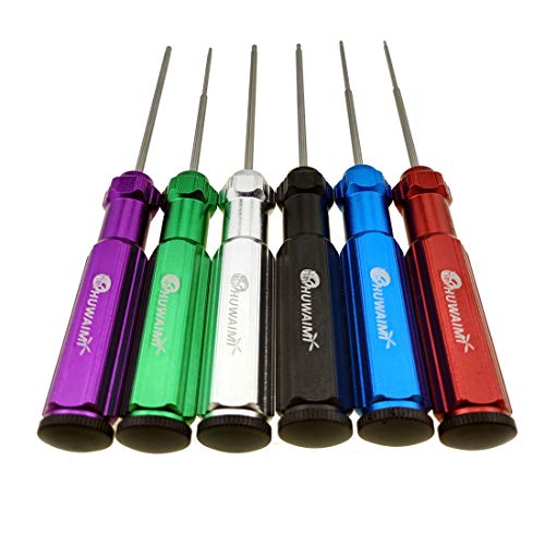 Huwaimi 6 Color Hex Wrencher Hex screwdriver for RC CAR,HELICOPTER,Remote Control Car/airplane,0.05IN-1/16IN-3/32IN-5/64IN-1.5MM-2.5MM-3.0MM(New Upgrade) (6 color HSS)