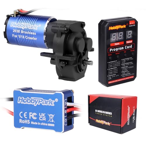 HobbyPark Brushless Motor and ESC Combo and Transmission Gearbox Assembly with Low Range Steel Gear & Programming Card for Traxxas 1/18 TRX4M Upgrades Parts