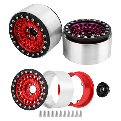 Aluminum Circular Step Subsidence 2.2" Beadlock Wheel Rim for 1/10 SCX10 I II III Capra TRX4 VS4-10 Gen8 RC Crawler Upgrade (red) - color: Red