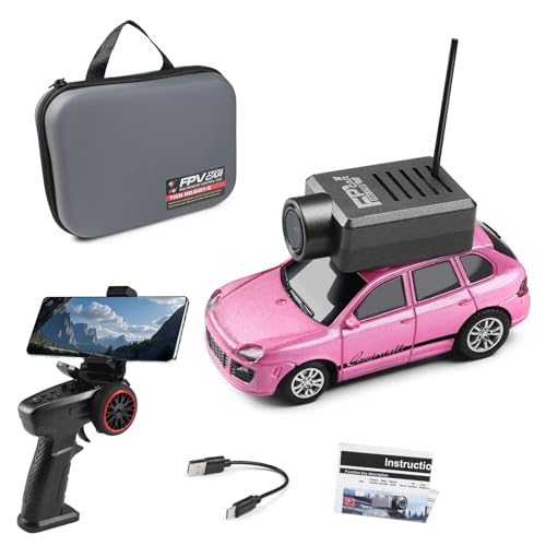 Wltoys Mini RC Car, 1:64 Scale FPV RC Drift Car with 720P HD Camera, 2.4GHz Transmitter, WiFi App Control with Gyro, LED Lights, Mini Racing Toys (Rose Red) - color: Rose Red