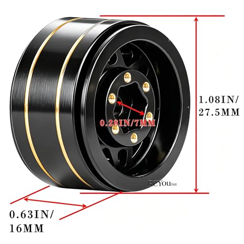 RC 1.0 Beadlock Wheel Rims for 1/24 SCX24 1/18 Trx4m RC Crawler Car,(4PCS) Full Brass RC Beadlock Wheel Rims,1.0 Beadlock Wheel Rims Set