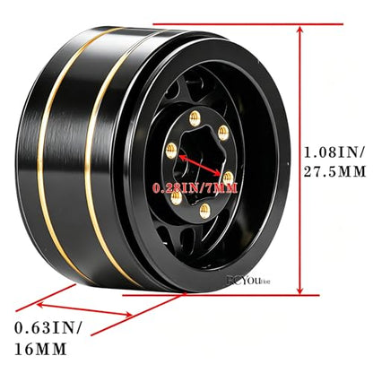 RC 1.0 Beadlock Wheel Rims for 1/24 SCX24 1/18 Trx4m RC Crawler Car,(4PCS) Full Brass RC Beadlock Wheel Rims,1.0 Beadlock Wheel Rims Set