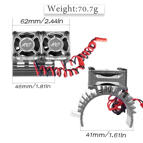 Motor Cooling Fan Upgrades Part 1/8 RC Car 40mm 42mm Brushless Motor,Motor Cooling Fans Surpass Hobby Twin 30mm RC Car Motor Fan with Metal Cover 4068 4274 Brushless Motor Heatsink,Titanium