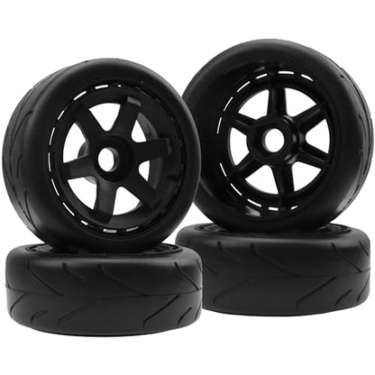ShareGoo RC 1/8 Buggy Tires OD 4.09" Street Tires w/Plastic Wheel Rims 17mm Hex Compatible with Arrma 1/8 Typhon Talion Redcat Losi HPI HSP Kyosho 1/8 RC On Road Racing Car (6-Spoke) - color: 6-spoke