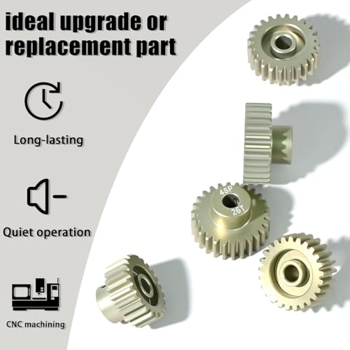 5Pcs 48P Aluminum Alloy Pinion Gear Set 3.175mm 23T 24T 25T 26T 27T Motor Pinion Gear W M4 Screw and Hex Key, Fit 3.175mm (1/8-Inch) Shaft, for Arrma HPI Kyosho Losi Axial Traxxas Tamiya 1/10 RC Car - size: 48P-P-3.175mm-23-27T