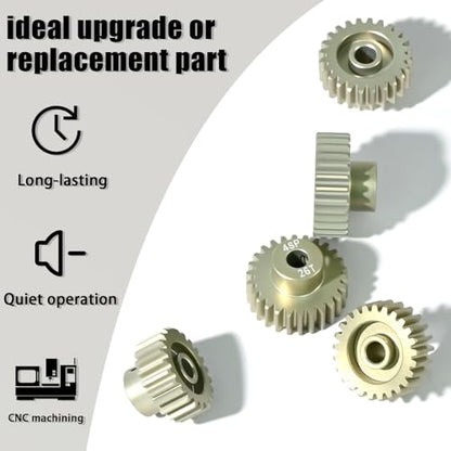 5Pcs 48P Aluminum Alloy Pinion Gear Set 3.175mm 23T 24T 25T 26T 27T Motor Pinion Gear W M4 Screw and Hex Key, Fit 3.175mm (1/8-Inch) Shaft, for Arrma HPI Kyosho Losi Axial Traxxas Tamiya 1/10 RC Car - size: 48P-P-3.175mm-23-27T