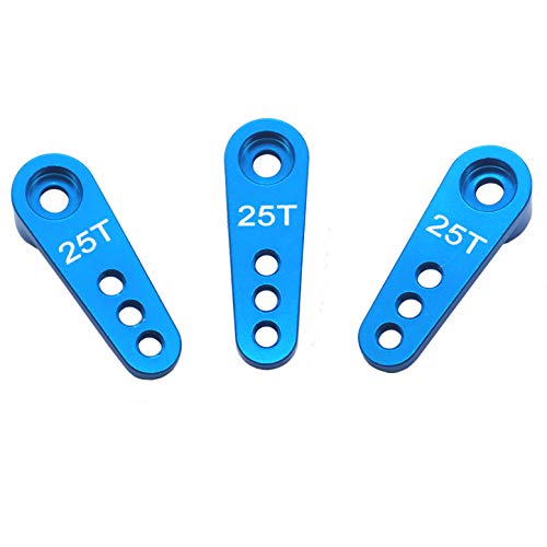 3PCS Metal 25T Servo Horn M3 Threads Steering Arm Server Rocker Adapter Compatible with Savox Power HD HSP Servos Motor 1/8 1/10 RC Car Truck,Blue