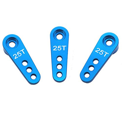 3PCS Metal 25T Servo Horn M3 Threads Steering Arm Server Rocker Adapter Compatible with Savox Power HD HSP Servos Motor 1/8 1/10 RC Car Truck,Blue