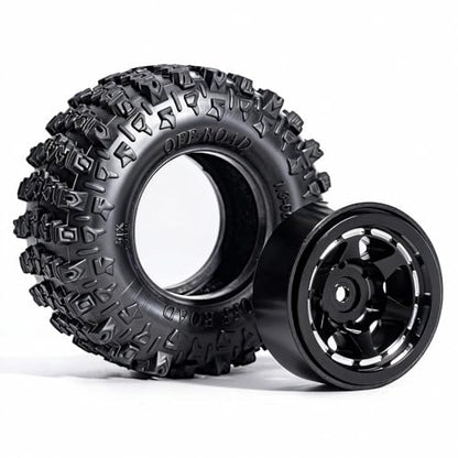 1.3” Aluminum Beadlock Wheels & Mud Terrain Tires Set for 1/18 1/24, -7.6mm Offset RC Crawler Car Fits TRX4M, Axial SCX24 AX24, Redcat Ascent-18, FCX24, 66 x 26mm, Pre-Assembled, 4 pcs Black - color: Black