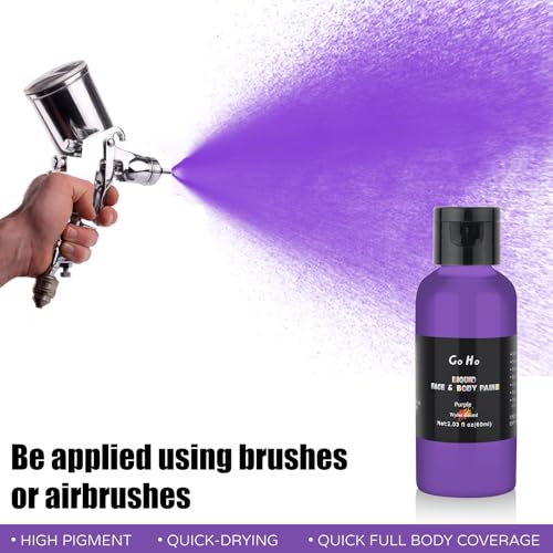 Go Ho Makeup Purple Body Paint(2.1 oz),Water Based Purple Face Paint and Body Paint for Airbrush Makeup Special FX, Cosplay, and Halloween Make up - color: Purple